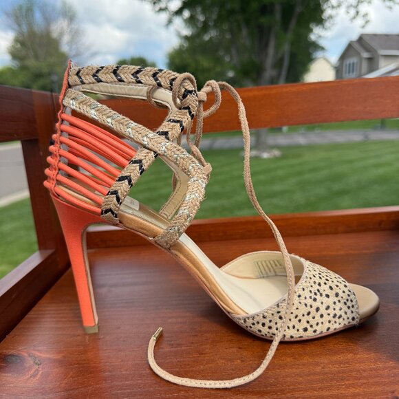 NEW Dolce Vita Hexen Lace Up Calf Hair Leopard Print Stilettos Cage Pumps/Heels - Picture 1 of 14